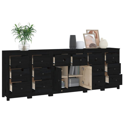 Sideboard Black 230x35x80 cm Solid Wood Pine Payday Deals