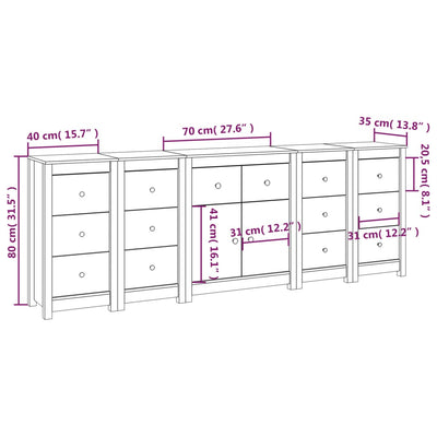 Sideboard Black 230x35x80 cm Solid Wood Pine Payday Deals