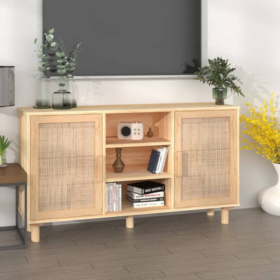Sideboard Brown 105x30x60 cm Solid Wood Pine and Natural Rattan Payday Deals