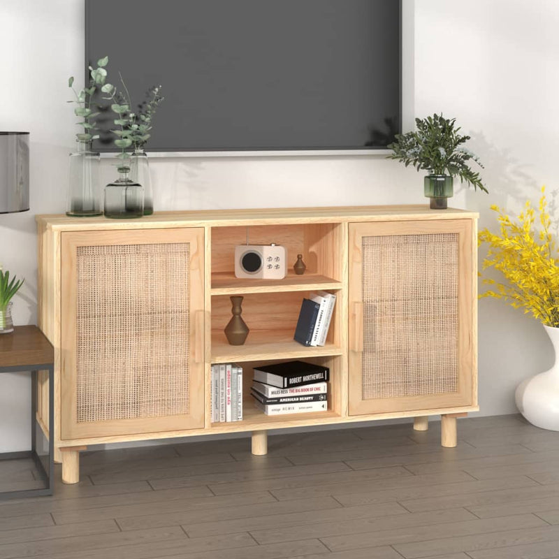 Sideboard Brown 105x30x60 cm Solid Wood Pine and Natural Rattan Payday Deals
