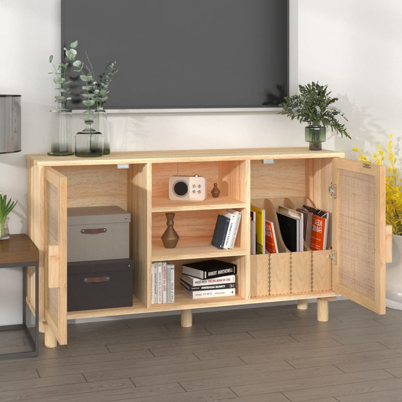 Sideboard Brown 105x30x60 cm Solid Wood Pine and Natural Rattan Payday Deals