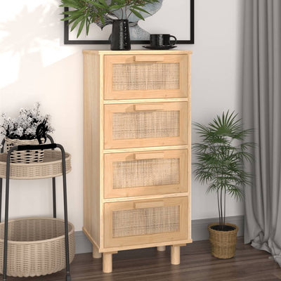 Sideboard Brown 40x30x90 cm Solid Wood Pine and Natural Rattan