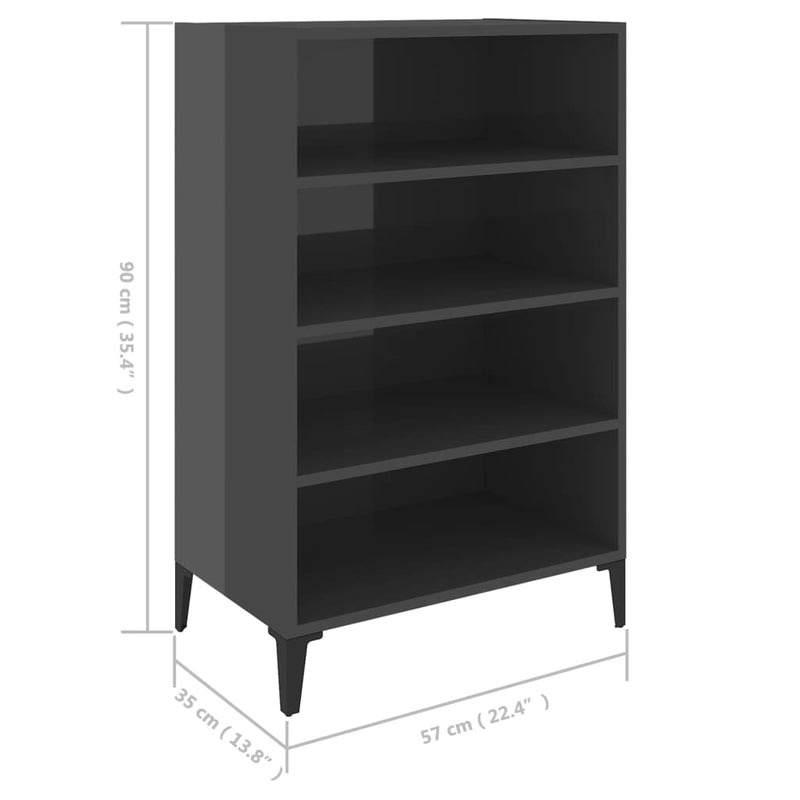 Sideboard High Gloss Grey 57x35x90 cm Engineered Wood Payday Deals