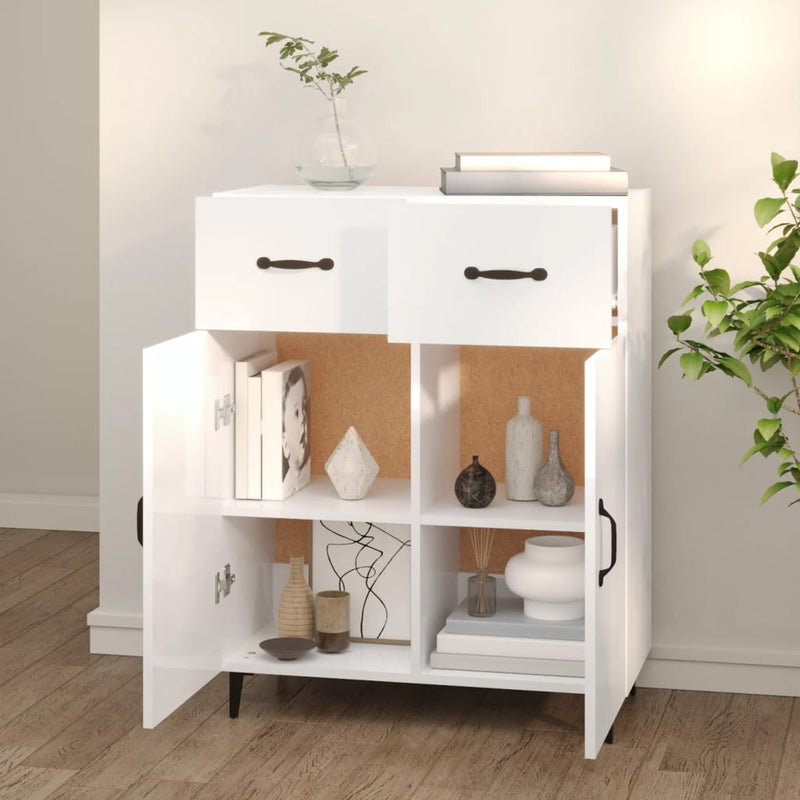 Sideboard High Gloss White 69.5x34x90 cm Engineered Wood Payday Deals