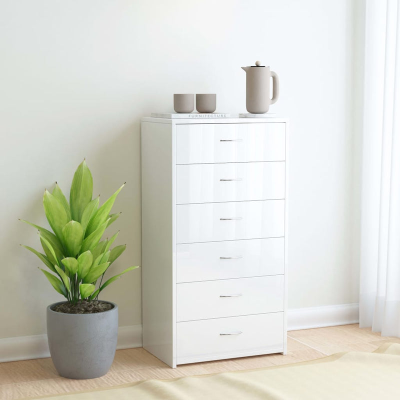 Sideboard with 6 Drawers High Gloss White 50x34x96 cm Engineered Wood Payday Deals