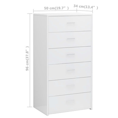 Sideboard with 6 Drawers High Gloss White 50x34x96 cm Engineered Wood Payday Deals