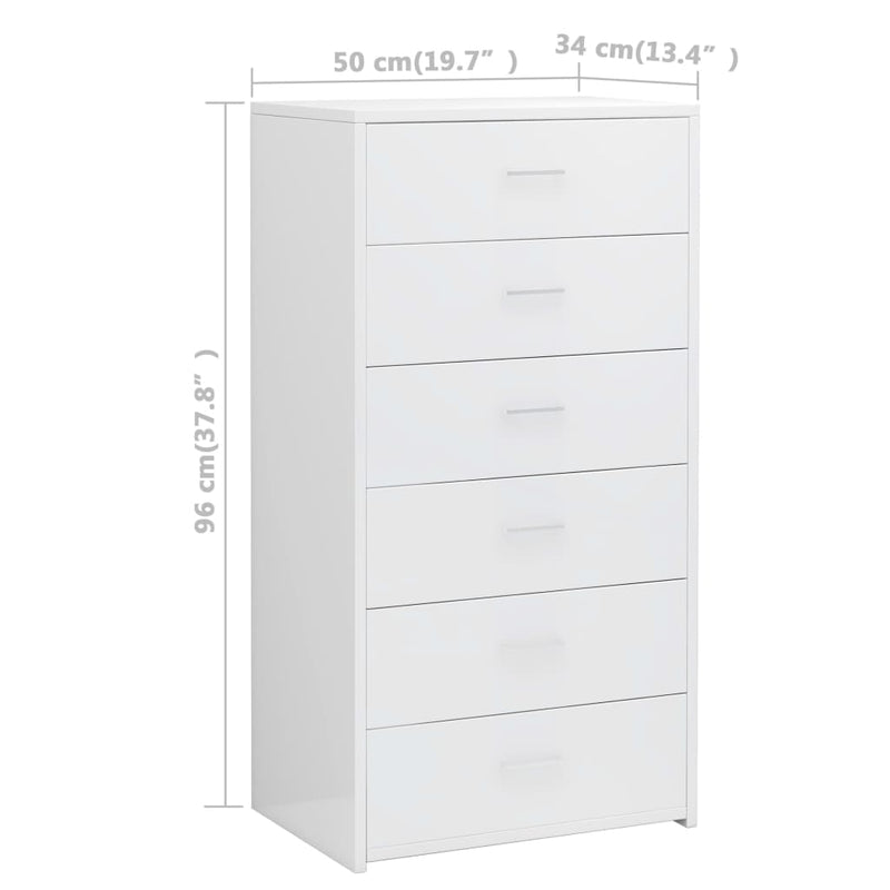 Sideboard with 6 Drawers High Gloss White 50x34x96 cm Engineered Wood Payday Deals