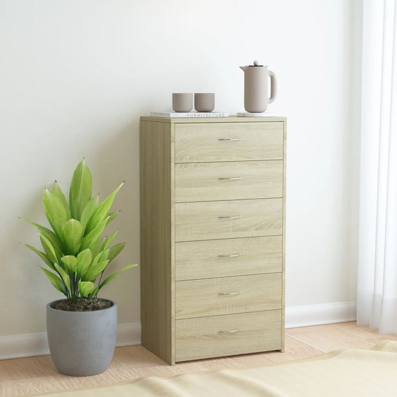 Sideboard with 6 Drawers Sonoma Oak 50x34x96 cm Engineered Wood Payday Deals