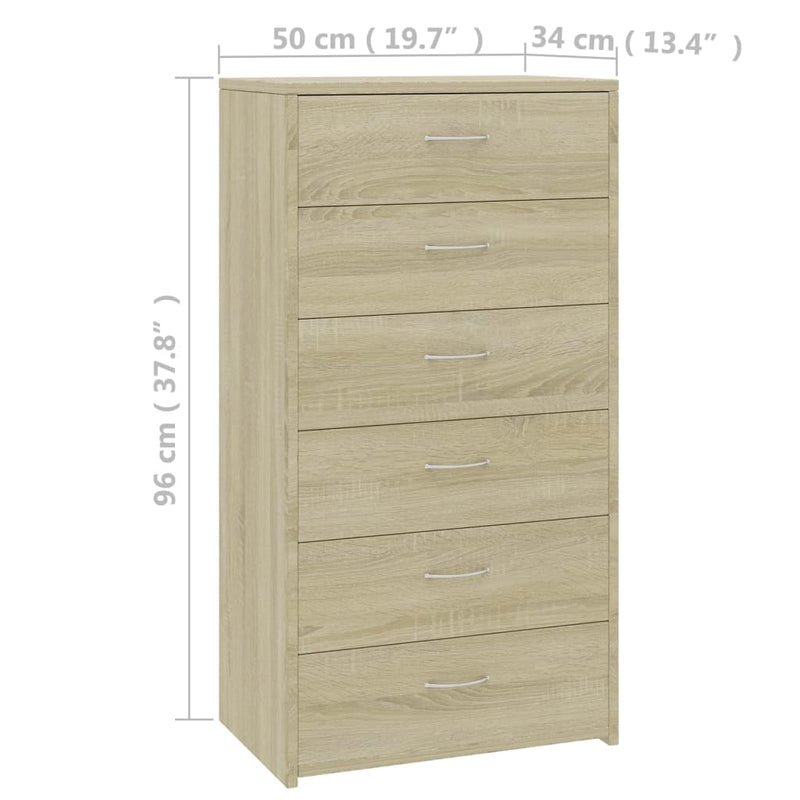 Sideboard with 6 Drawers Sonoma Oak 50x34x96 cm Engineered Wood Payday Deals