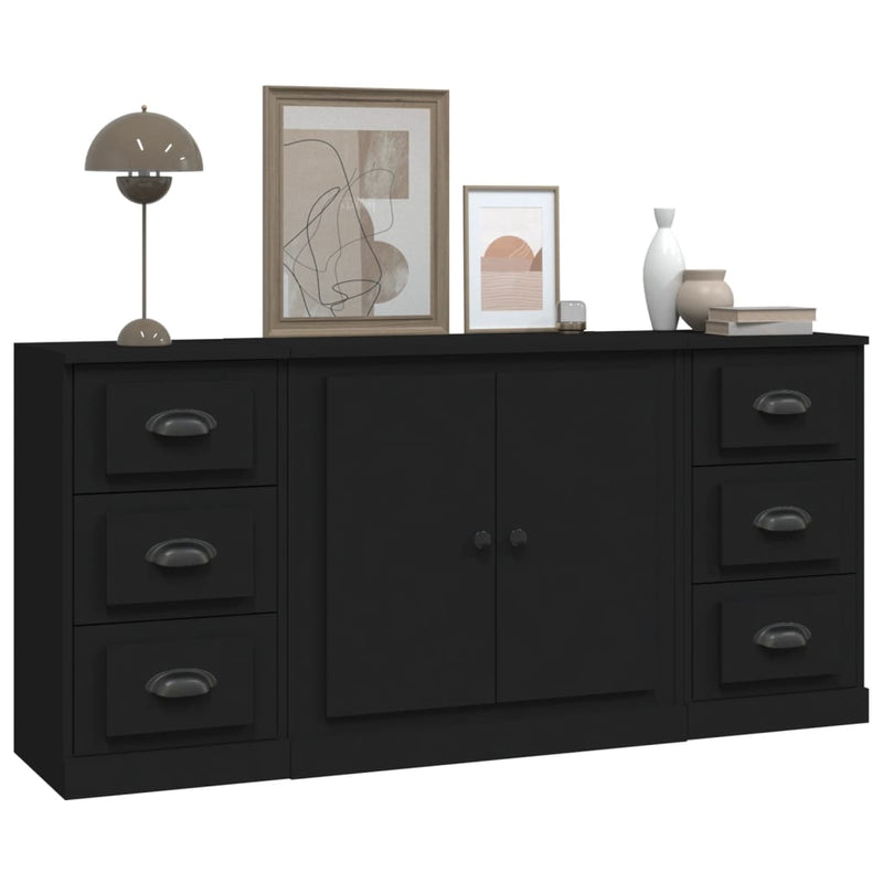Sideboards 3 pcs Black Engineered Wood Payday Deals