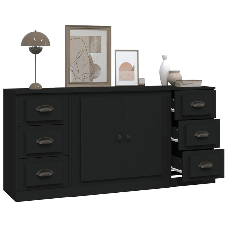 Sideboards 3 pcs Black Engineered Wood Payday Deals