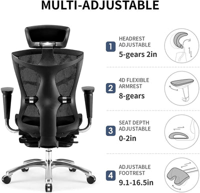 Sihoo Ergonomic Office Chair V1 4D Adjustable High-Back Breathable With Footrest And Lumbar Support Grey Payday Deals