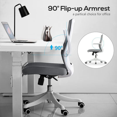 SIHOO M76 Ergonomic Office Chair Swivel Desk Chair Height Adjustable Mesh Back Computer Chair with Lumbar Support, 90° Flip-up Armrest Grey Payday Deals