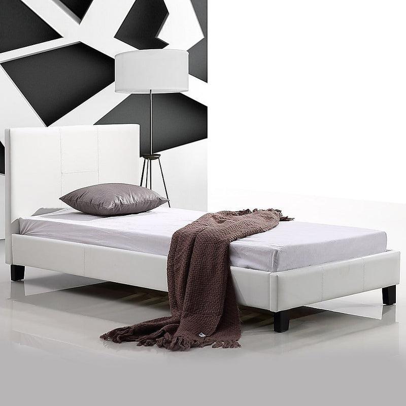 Single PU Leather Bed Frame White Payday Deals
