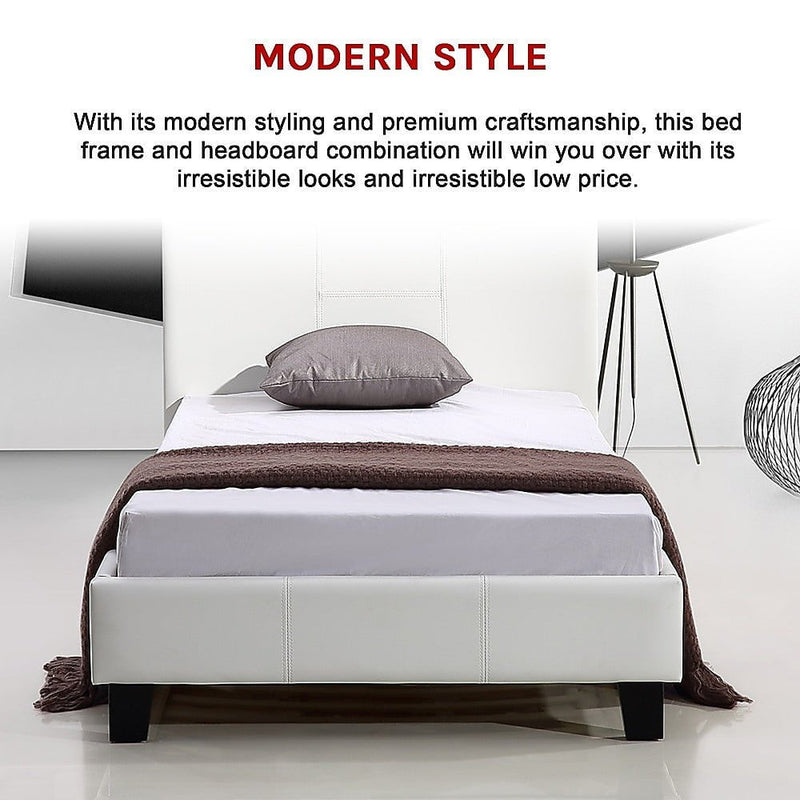 Single PU Leather Bed Frame White Payday Deals