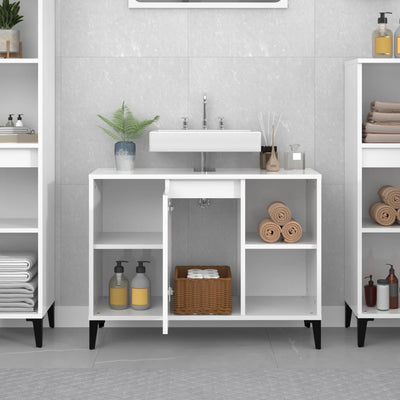 Sink Cabinet High Gloss White 80x33x60 cm Engineered Wood Payday Deals