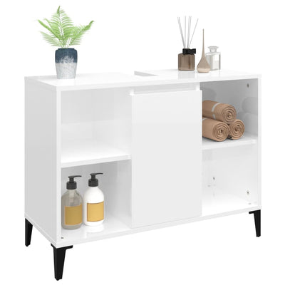 Sink Cabinet High Gloss White 80x33x60 cm Engineered Wood Payday Deals