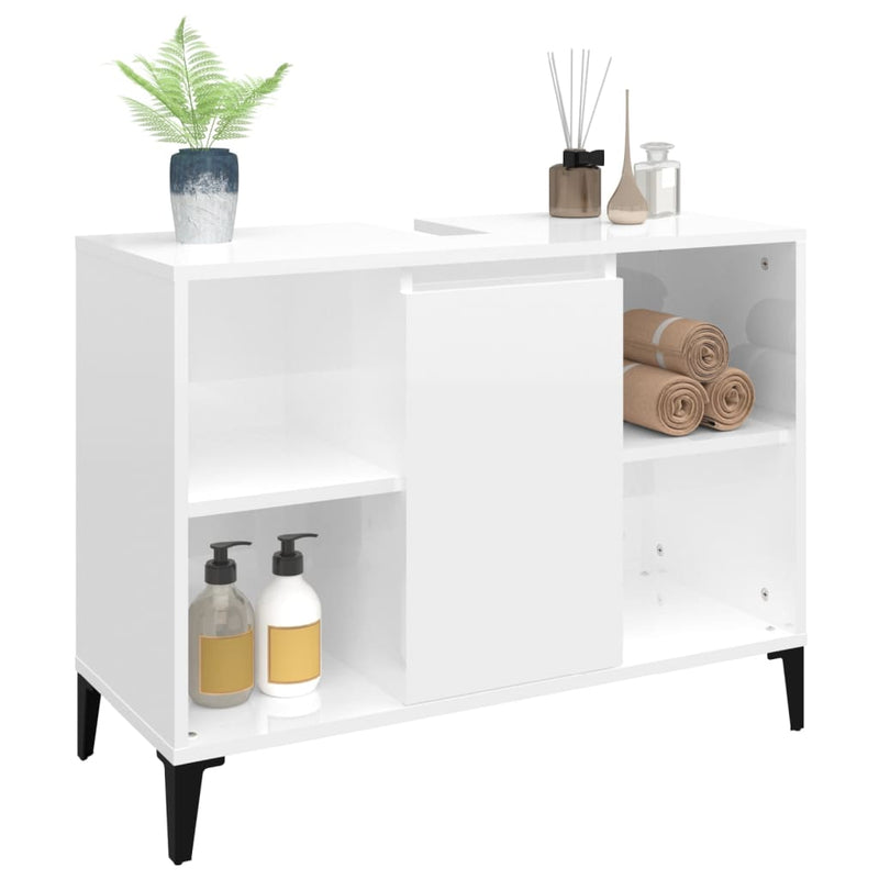 Sink Cabinet High Gloss White 80x33x60 cm Engineered Wood Payday Deals