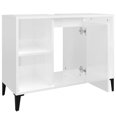 Sink Cabinet High Gloss White 80x33x60 cm Engineered Wood Payday Deals