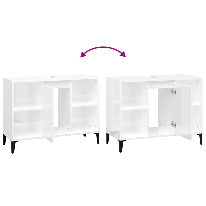 Sink Cabinet High Gloss White 80x33x60 cm Engineered Wood Payday Deals