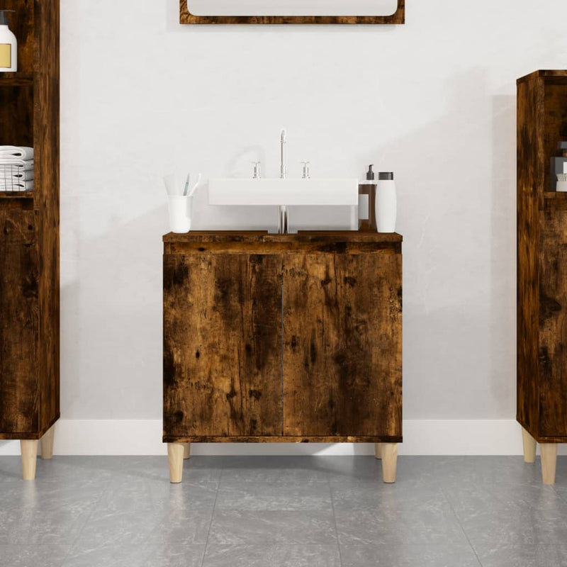 Sink Cabinet Smoked Oak 58x33x60 cm Engineered Wood Payday Deals