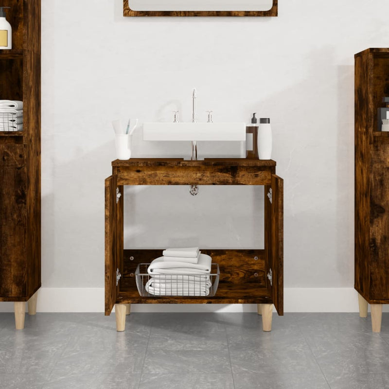 Sink Cabinet Smoked Oak 58x33x60 cm Engineered Wood Payday Deals