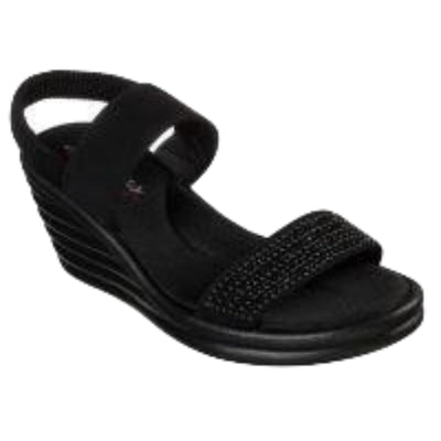 Skechers Women's Rumbler Wave Heels Summer Glam Game Shoes - Black/Black Payday Deals