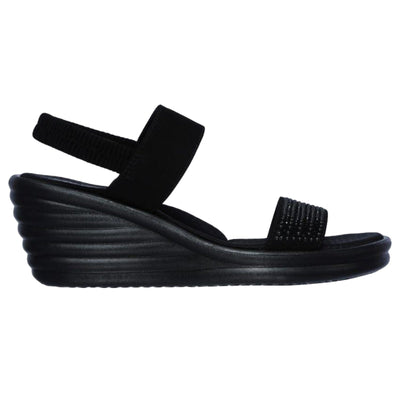 Skechers Women's Rumbler Wave Heels Summer Glam Game Shoes - Black/Black Payday Deals
