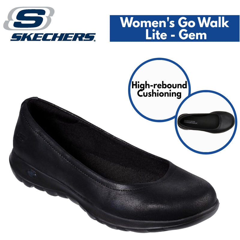 Skechers Womens Go Walk Lite Flats Shoes Comfort GEM Lightweight - Black/Black Payday Deals