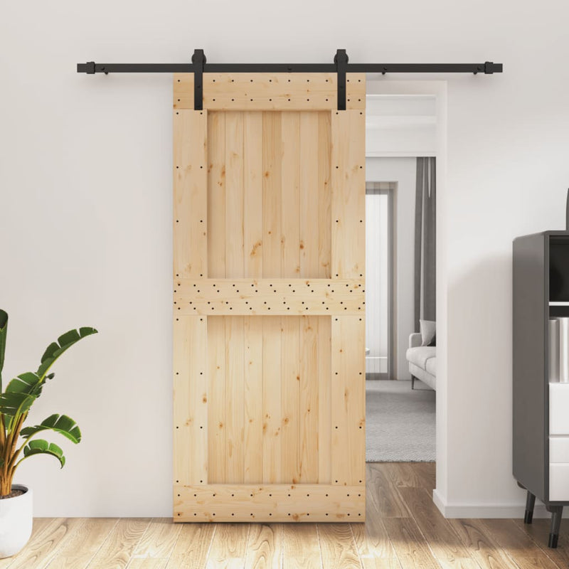 Sliding Door with Hardware Set 90x210 cm Solid Wood Pine Payday Deals