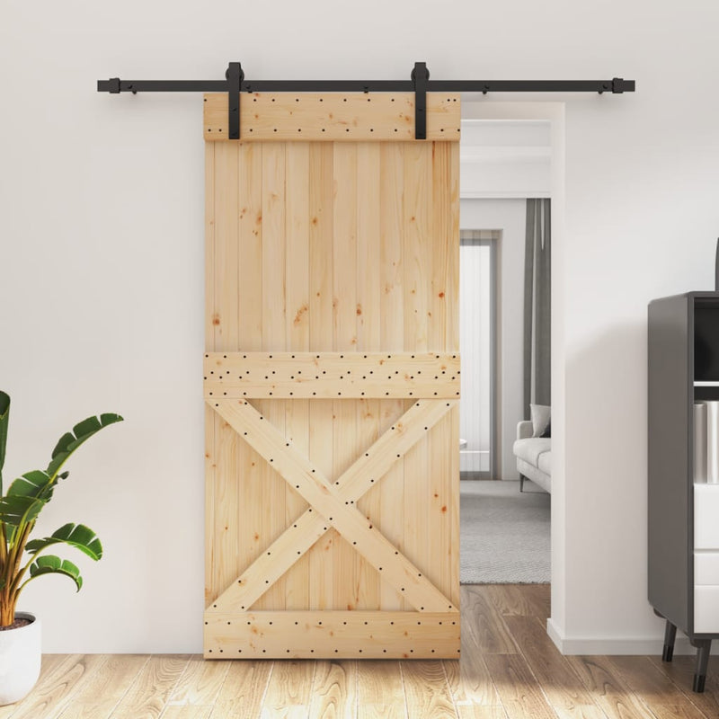 Sliding Door with Hardware Set 95x210 cm Solid Wood Pine Payday Deals