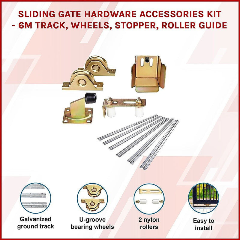 Sliding Gate Hardware Accessories Kit - 6m Track, Wheels, Stopper, Roller Guide Payday Deals