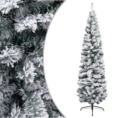 Slim Artificial Christmas Tree with Flocked Snow Green 240 cm PVC