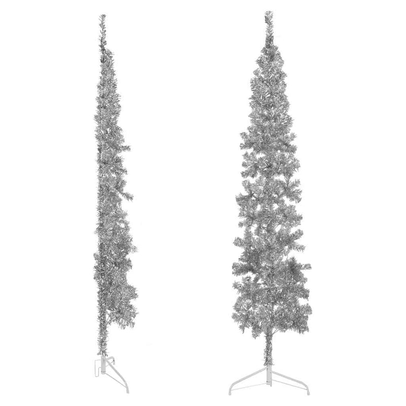 Slim Artificial Half Christmas Tree with Stand Silver 240 cm Payday Deals