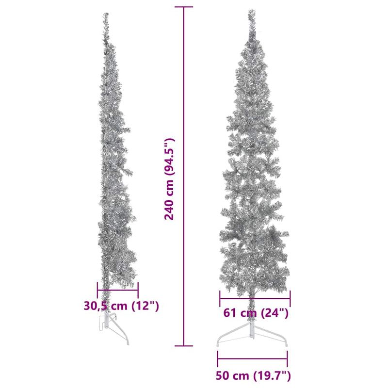 Slim Artificial Half Christmas Tree with Stand Silver 240 cm Payday Deals