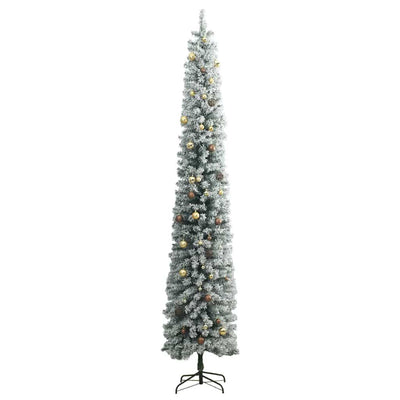 Slim Christmas Tree 300 LEDs & Ball Set & Flocked Snow 270 cm Payday Deals