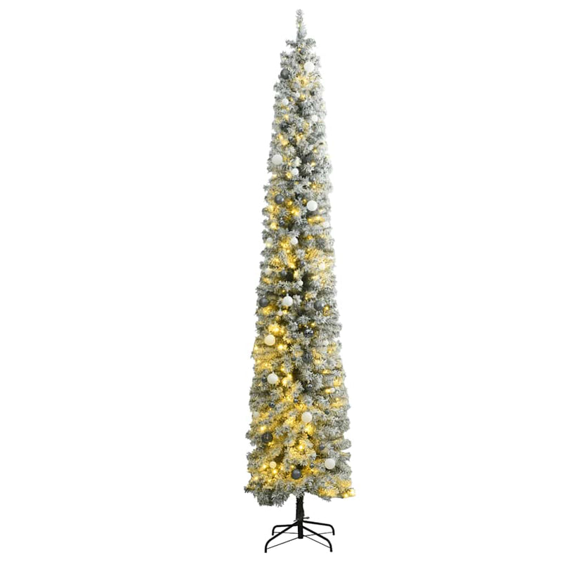 Slim Christmas Tree 300 LEDs & Ball Set & Flocked Snow 300 cm Payday Deals