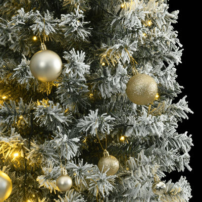 Slim Christmas Tree 300 LEDs & Ball Set & Flocked Snow 300 cm Payday Deals