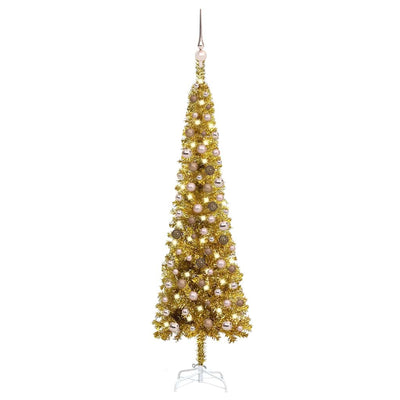 Slim Christmas Tree with LEDs&Ball Set Gold 150 cm