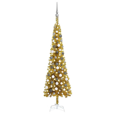 Slim Christmas Tree with LEDs&Ball Set Gold 180 cm