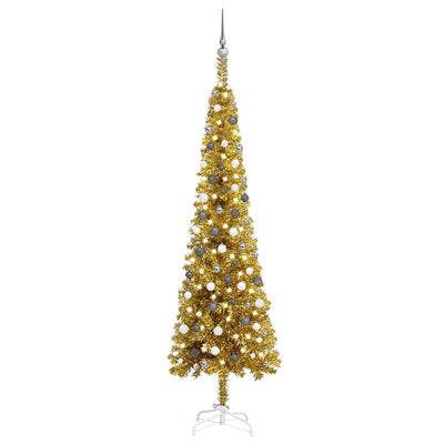 Slim Christmas Tree with LEDs&Ball Set Gold 240 cm