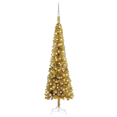 Slim Christmas Tree with LEDs&Ball Set Gold 240 cm