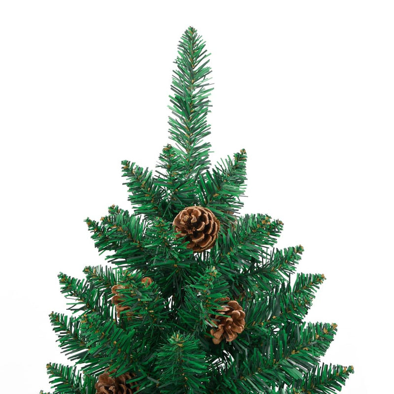 Slim Christmas Tree with Real Wood and Cones Green 180 cm PVC Payday Deals