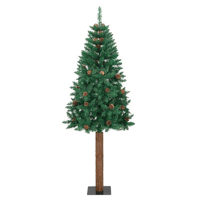 Slim Christmas Tree with Real Wood and Cones Green 210 cm PVC Payday Deals