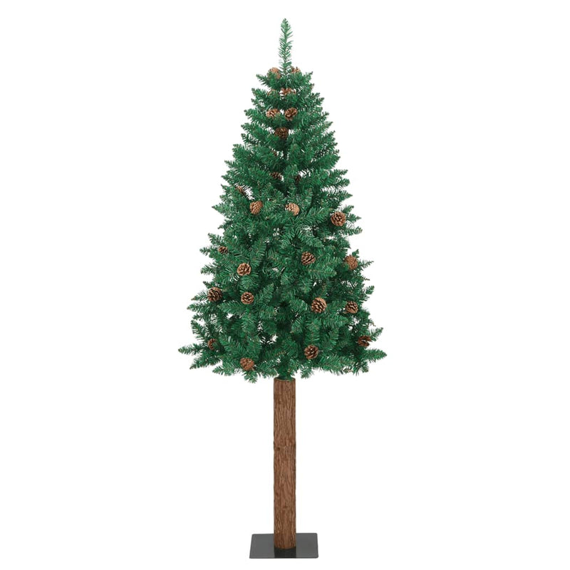 Slim Christmas Tree with Real Wood and Cones Green 210 cm PVC Payday Deals