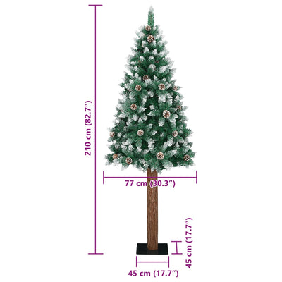 Slim Christmas Tree with Real Wood and White Snow Green 210 cm Payday Deals