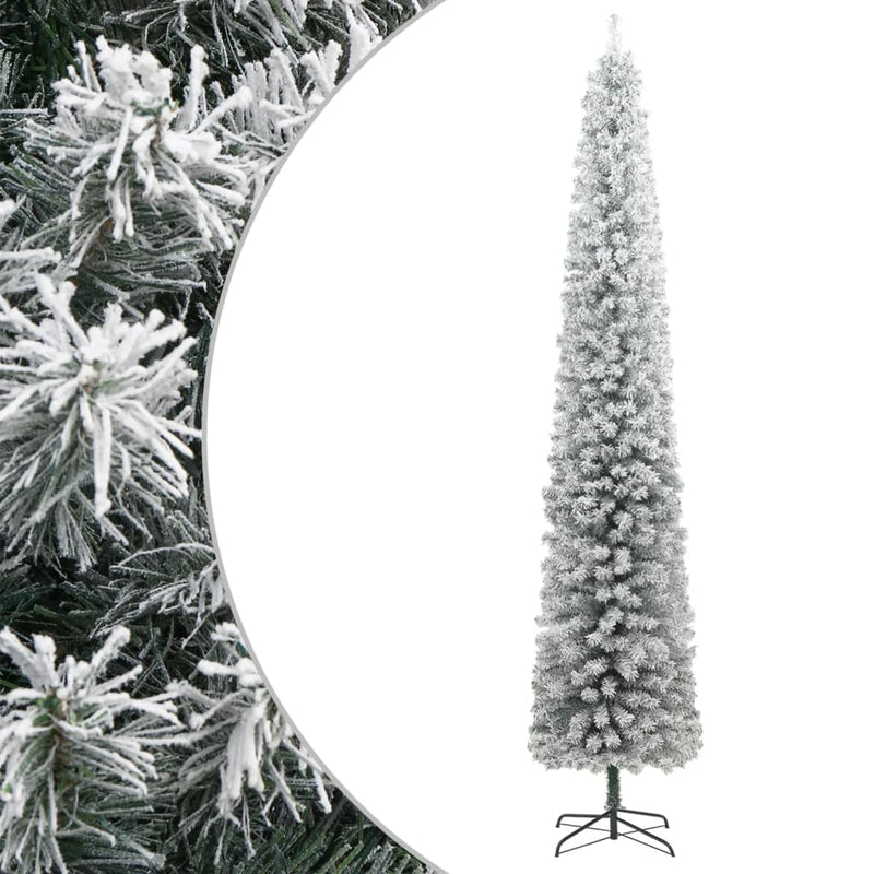 Slim Christmas Tree with Stand and Flocked Snow 270 cm PVC Payday Deals