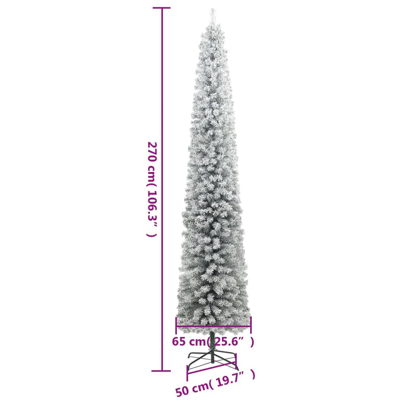 Slim Christmas Tree with Stand and Flocked Snow 270 cm PVC Payday Deals