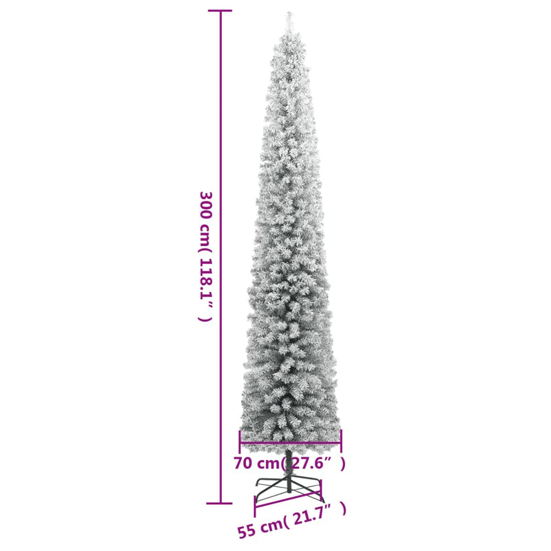 Slim Christmas Tree with Stand and Flocked Snow 300 cm PVC Payday Deals