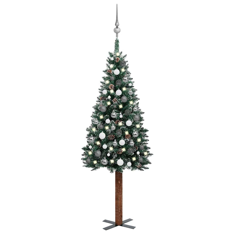 Slim Pre-lit Christmas Tree with Ball Set Green 150 cm Payday Deals